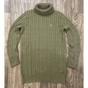 VTG Ralph Lauren Sport Cable Knit Turtleneck Sweater Women's LARGE Green Long